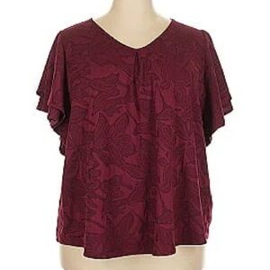 Liz‎ Claiborne Women’s Blouse 2X Burgundy Short Flutter Sleeve Career Woman